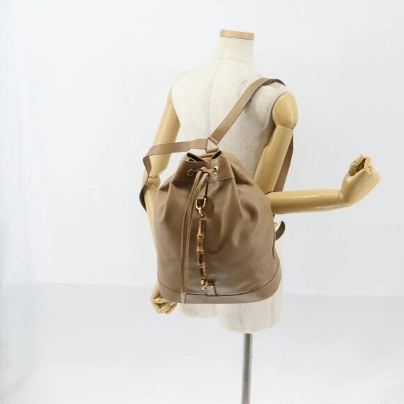GUCCI Bamboo Backpack Leather Beige Gold 003 2855 0043 0 Auth bs30754 main image 9